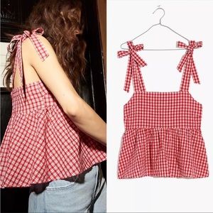 Madewell Red Plaid Tie Strap Tank Top